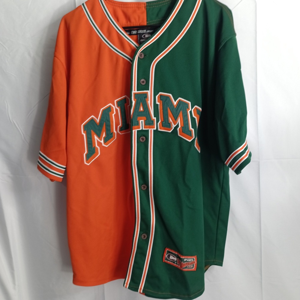 Colosseum Miami Hurricanes Split Baseball Jersey Mens L Orange Green Button Up